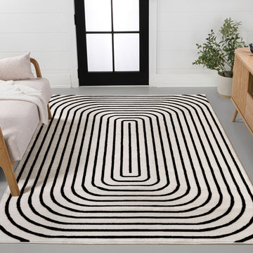 Freya High-Low Modern Scandinavian Arch Stripe Monotone Indoor/Outdoor Area Rug